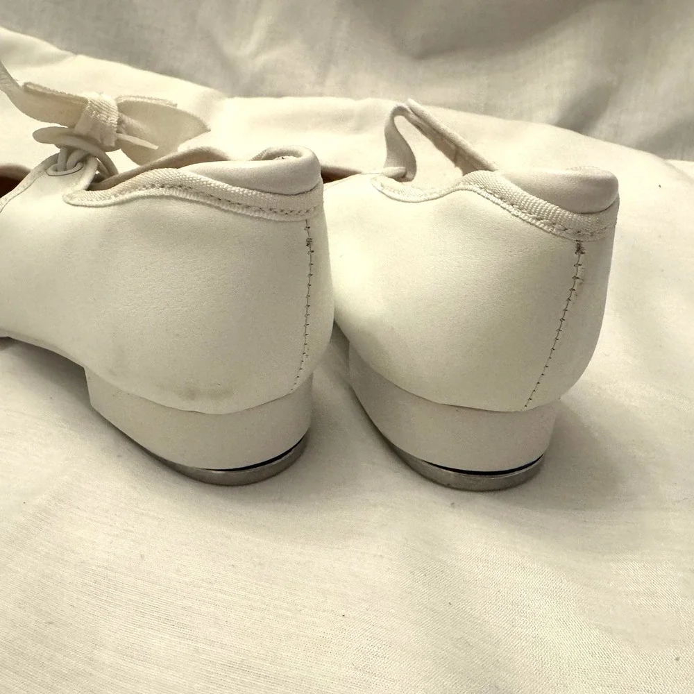 Capezio Girls Tap Dance Shoes Youth Tele Tone Size 13.5 White Elastic Bow‎